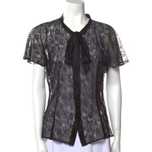 D&G Classic Lace Black Blouse with Neck Tie
